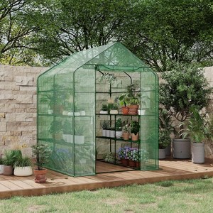 57x57x76" Outdoor Heavy Duty Walk-in Greenhouse with Durable PE Cover, 4 Tiers 12-Shelf Portable Plant House & Shelf Clips - 1 of 4