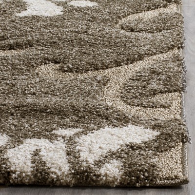 Smoke Beige Floral Sculpted Shag 4' Square Rug