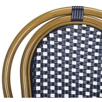 Côte d'Azur Chic Navy and White Wicker Dining Arm Chair, Set of 2