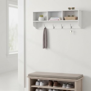 Homy Casa Wall-Mounted Entryway Shelf with 3 Open Cubbies and 4 Metal Hooks - 1 of 4