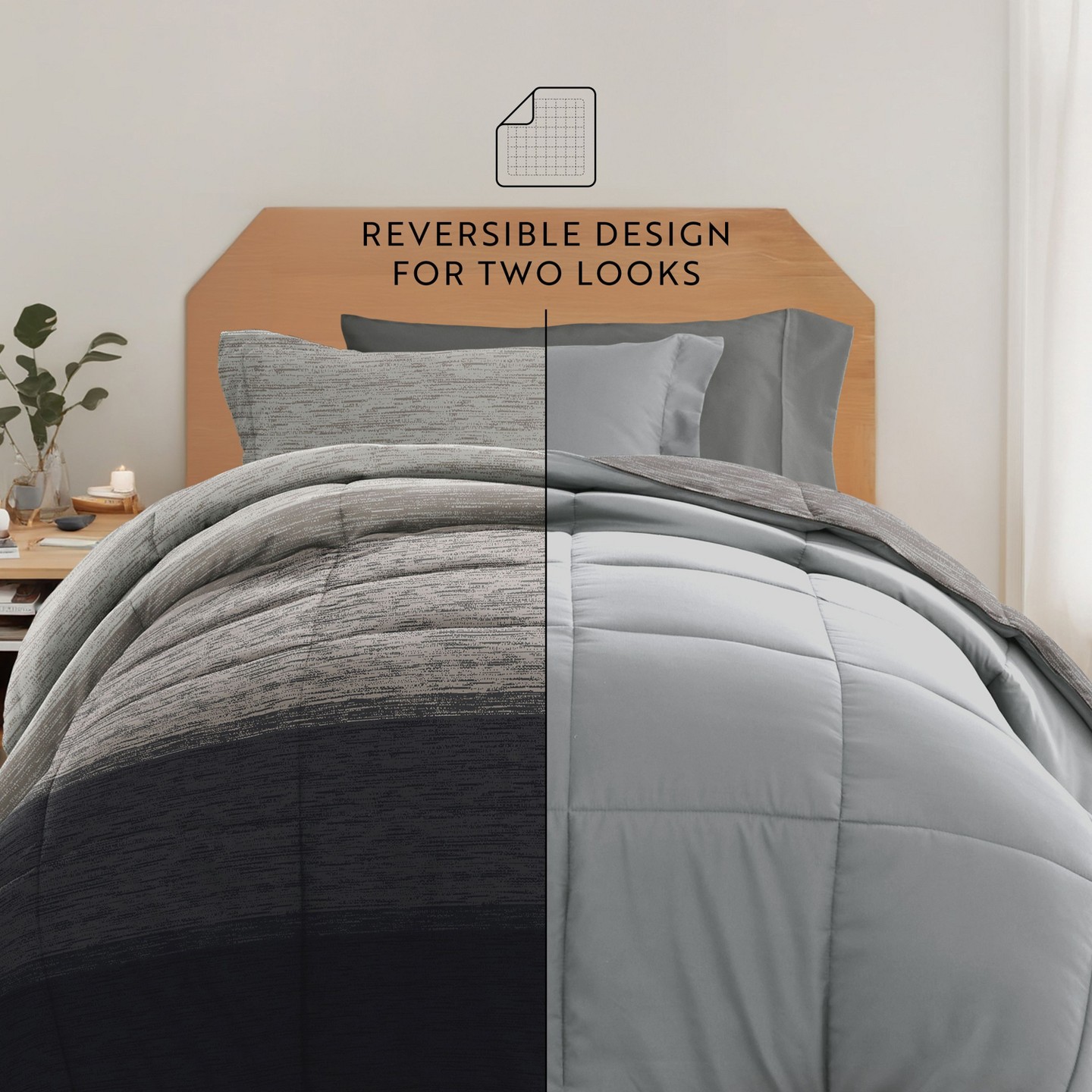 Комплекты постельного белья Becky Cameron 8PC Dorm Bedding Bundle, Patterned Comforter Set, Solid Sheet Set, Pillows, Laundry, цвет: Серый — фото 4