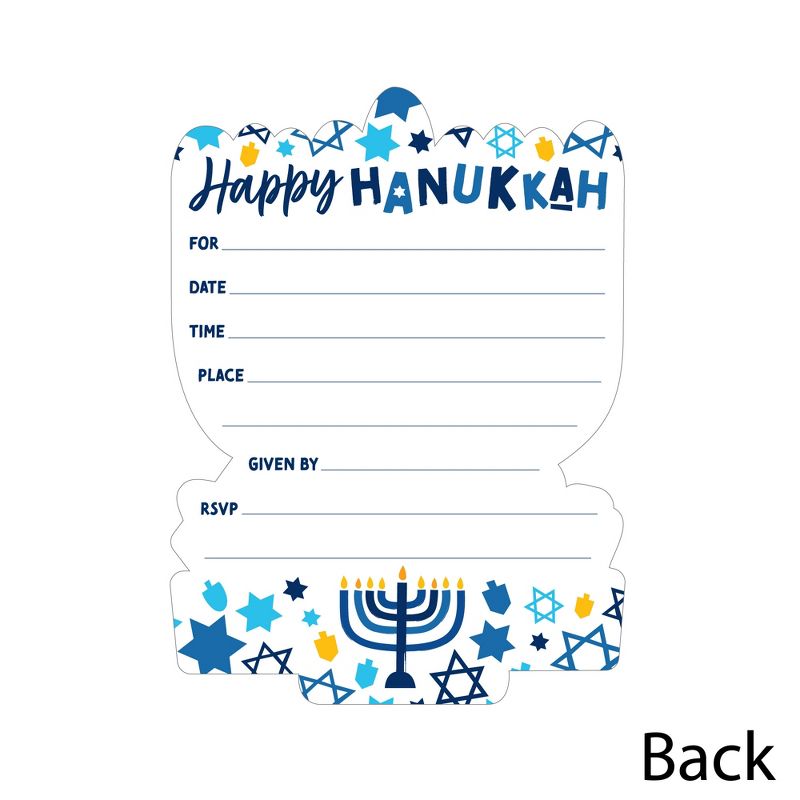 Big Dot of Happiness Hanukkah Menorah - Shaped Fill-In Invitations - Chanukah Holiday Party Invitation Cards with Envelopes - Set of 12, 5 of 8