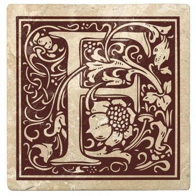 Christmas by Krebs Set of 4 Ivory and Brown "F" Square Monogram Coasters 4"