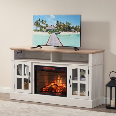 58" Fireplace TV Stand for TVs up to 70", Entertainment Center with 23" Electric Fireplace, Media Console with Storage and Glass Doors for Living Room