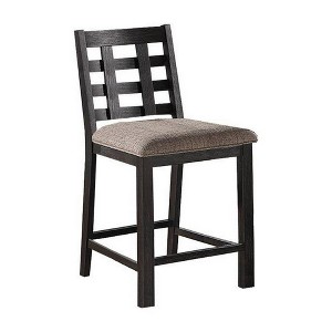 Royal Hampton Counter Height Chairs, Set of 2, Open Square Back, Brown Wood, Beige Fabric - 1 of 4