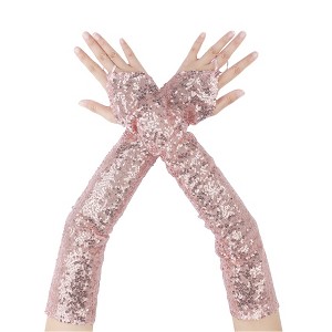 INSPIRE CHIC Women's Long Hook Finger Sequins Fingerless Arm Sleeves Shiny Cosplay Gloves 1Pair - 1 of 4