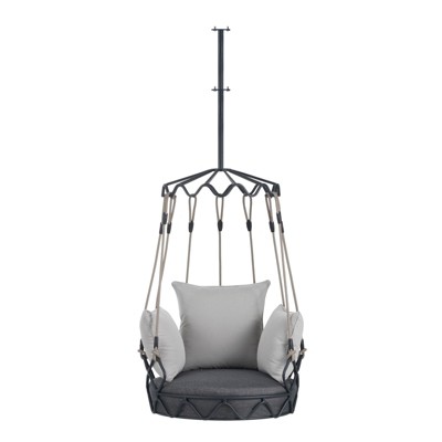 DSVIMOY Outdoor Porch Swing Chair Hanging Basket, Hanging Chair with Cushion for Patio Porch, Balcony, Gray, 34"*32"*76.57"
