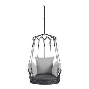 DSVIMOY Outdoor Porch Swing Chair Hanging Basket, Hanging Chair with Cushion for Patio Porch, Balcony, Gray, 34"*32"*76.57" - 1 of 4