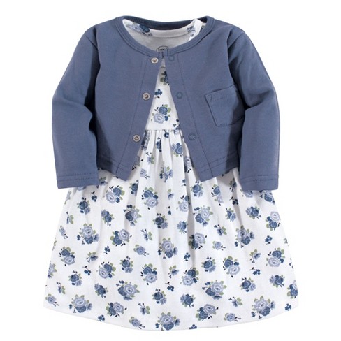 Luvable Friends Baby and Toddler Girl Dress and Cardigan 2pc Set, Blue Floral - image 1 of 2