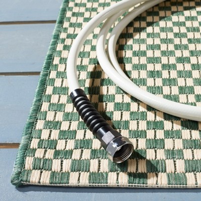 Dark Green and Beige Rectangular Stain-Resistant Synthetic Rug