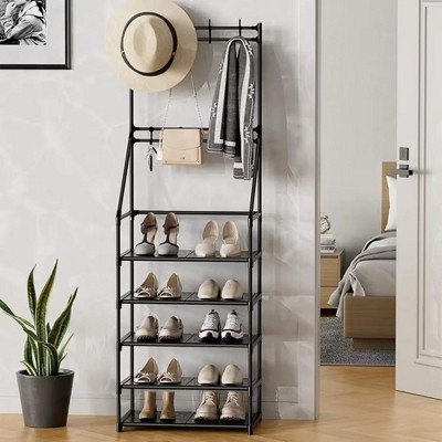 MaseiKar 5-Tier Shoe Rack Shoe Storage for Entryway,Narrow Shoe Rack,Coat and Shoe Rack with 8 Hooks