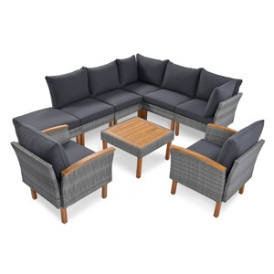 Nestfair 9pc Wicker Outdoor Patio Conversation Sofa Set with Coffee Table and Cushions Gray - 1 of 4
