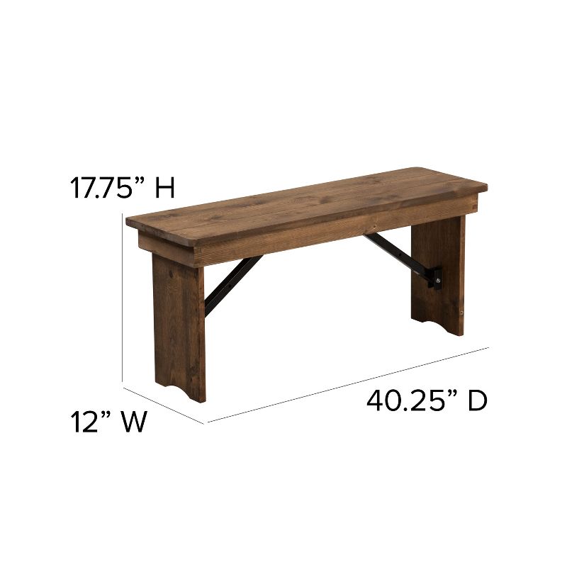 Emma and Oliver 40" x 12" Antique Rustic Solid Pine Folding Farm Bench - Portable Bench, 5 of 11