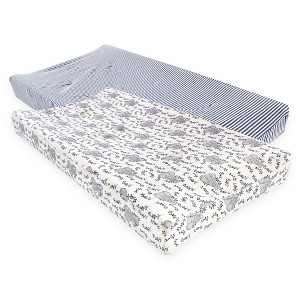 Touched by Nature Baby Organic Cotton Changing Pad Cover, Blue Elephant, One Size - 1 of 2