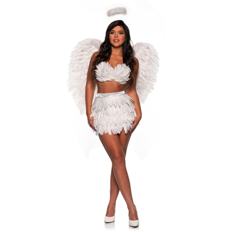 Feather Mini Skirt Set- White Adult Costume, 1 of 2