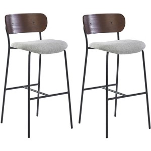 Nordlys Set of 2 Bar Stools with Wooden Back and Gray Fabric Modern Design Style Upholstery Dining Room - 1 of 4
