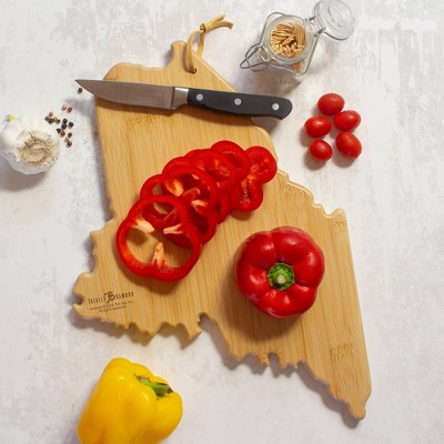 Maine State Shaped Bamboo Cutting Board with Colorful Artwork