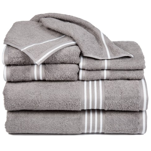 8pc Striped Bath Towel Set White/Gray - Yorkshire Home