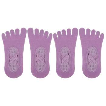 Unique Bargains Non-Slip Yoga Socks Five Toe Socks Pilates Barre for Women  with Grips Beige 2 Pair