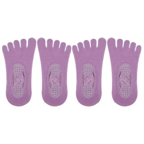 Unique Bargains Non-slip Yoga Socks Five Toe Socks Pilates Barre For Women  With Grips Purple 2 Pair : Target