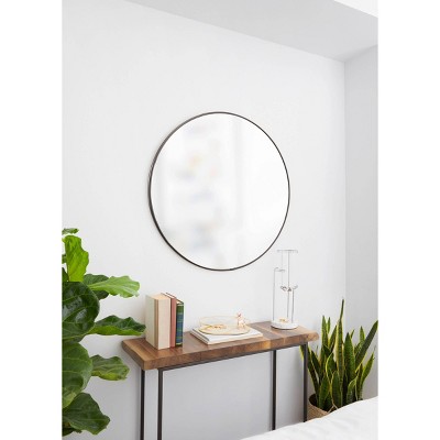 Elegant 34" Round Wall Mirror with Metallic Titanium Frame