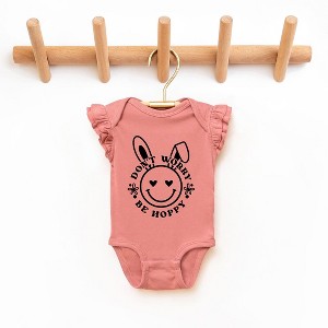 The Juniper Shop Don't Worry Be Hoppy Smiley Bunny Baby Flutter Sleeve Bodysuit - 1 of 2
