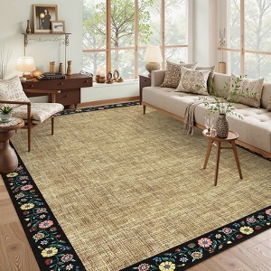 Washable Area Rugs for Bedroom, Living Room Modern Floral Throw Rugs, Non-Slip Lightweight Thin Carpet - 1 of 4