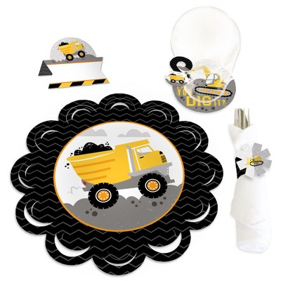 Big Dot of Happiness Dig It Construction Zone Baby Shower or Birthday Party Paper Charger and Table Decorations Chargerific Kit Place Setting for 8