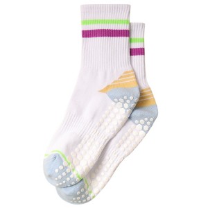 Anna-Kaci 3-Pack Women's Cotton Crew Socks with Color Block Toes Striped Cuffs and Non-Slip Grip Soles - 1 of 4