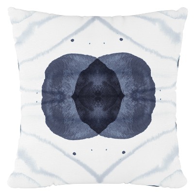 Blue/White Print Throw Pillow - Skyline Furniture: Geometric Linen & Cotton, Indoor Square Pillow with Zipper