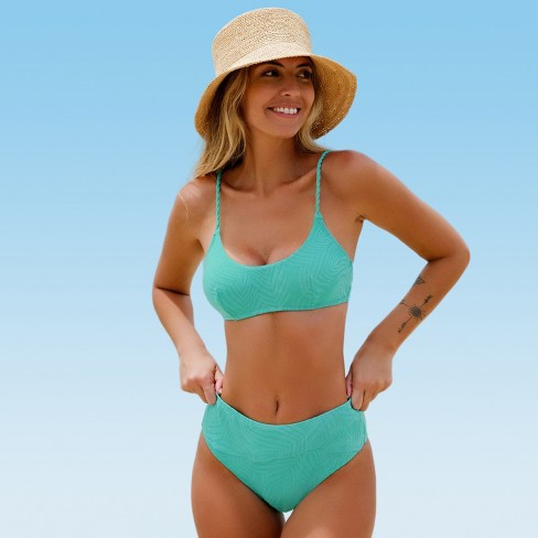 Women's Ribbed Texture High Waist Bikini Set Swimsuit - Cupshe-XL-Blue