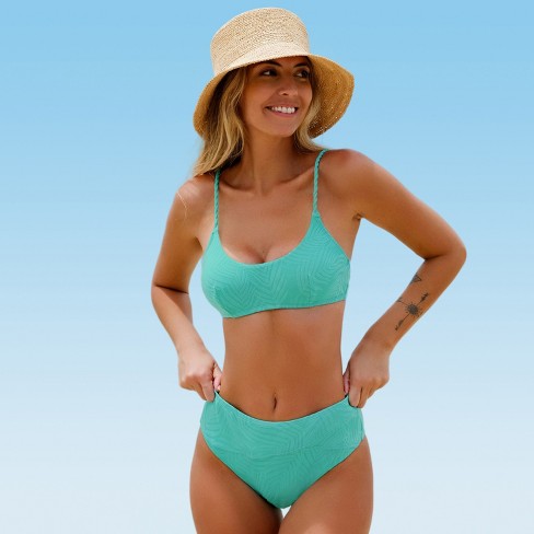 Women's Ribbed Texture High Waist Bikini Set Swimsuit - Cupshe-xl-blue :  Target