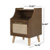 15"/19"W Nightstand End Table Side Table Storage Cabinet Bedside Table with Rattan Door, Walnut/Natural+White-Christopher Knight Home - 3 of 4
