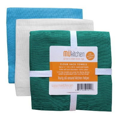 Mukitchen Sack Towels, Flour, White - 3 towels