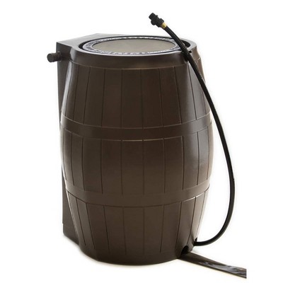 FCMP Outdoor RC4000 45-Gallon Heavy-Duty Outdoor Home Rain Water Catcher Barrel Container with Spigots and Mesh Screen, Brown