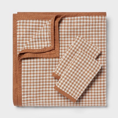 Full/Queen Camel Cotton Mini Gingham Duvet and Sham Set