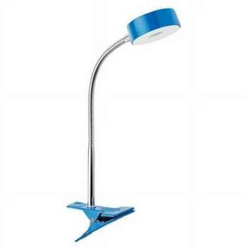 Globe Electric 8.46 Inch 5 Watt Glossy Chrome Goose Neck Clip Lamp with Integrated LED Bulb, 35,000 Hours Lifespan, and 250 Lumens, Blue