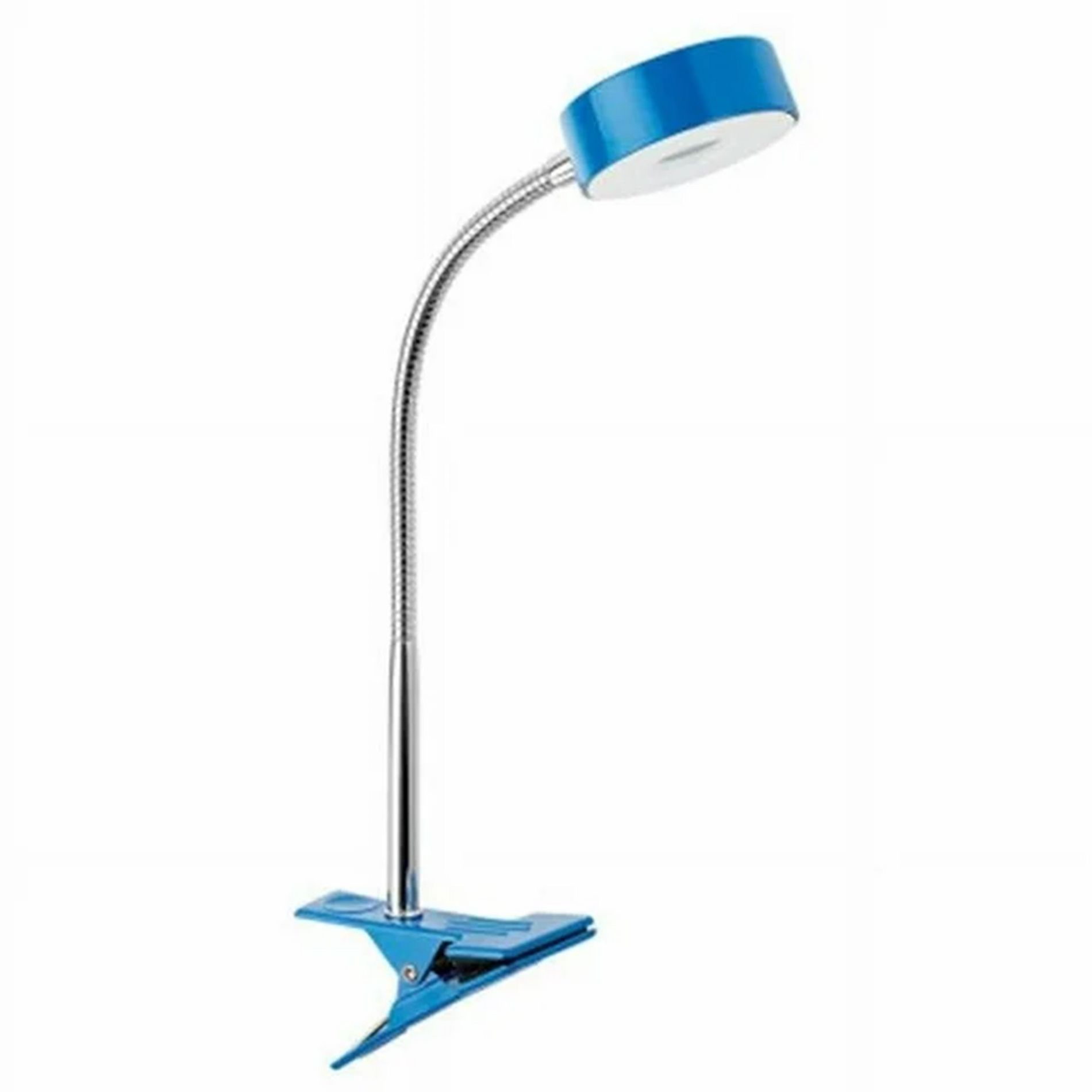 Globe Electric 8.46 Inch 5 Watt Glossy Chrome Goose Neck Clip Lamp with Integrated LED Bulb, 35,000 Hours Lifespan, and 250 Lumens, Blue
