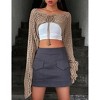 Women's Cropped Cardigan Crochet Hollow Out Crochet Sweater Tie Front Long Bell Sleeve Shrug Bolero - 3 of 4