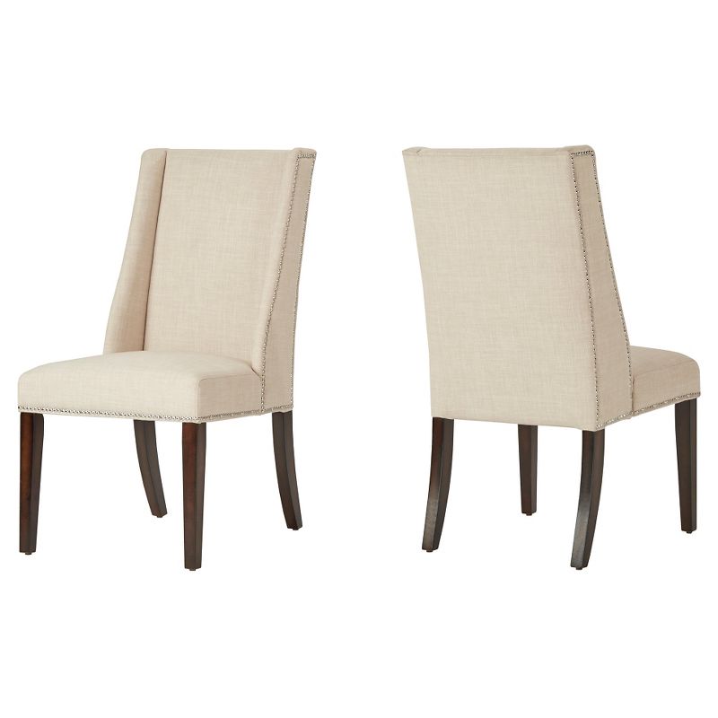 Set of 2 Harlow Wingback Dining Chair with Nailheads Oatmeal - Inspire Q, 1 of 7