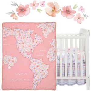 Lambs & Ivy Girls Rule the World Pink Floral 4-Piece Baby Crib Bedding Set - 1 of 4