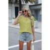 Women's V - Neck Puff Short Sleeve Jacquard Top, Casual Loose Fit Tee - 3 of 4