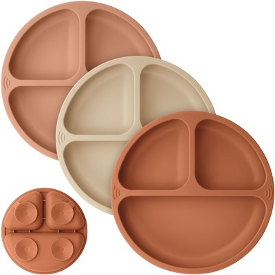 Image of 3-Pack Prep Suction Plates for Baby, 100% Silicone Toddler Plates, BPA-Free Divided Baby Plates with Suction (Terracotta)