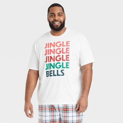 Men's Tall Plaid Jingle Bells Matching Holiday Pajama T-Shirt - Wondershop™ White MT