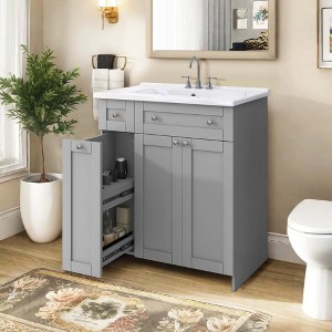 NicBex 30" Bathroom Vanity with Sink, Bathroom Cabinet Storage with 1 Double-tier Deep Drawers and 2 Cabinet Doors with Shelf for Bathroom, Gray - 1 of 4