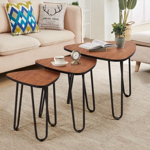 VECELO 3-Piece Coffee Side Table Set, Industrial Small Nesting Coffee Tables, End/Side Tables for Living Room or Bedroom, Brown - 1 of 4