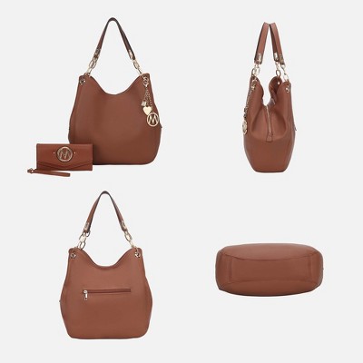 MKF Collection Hobo Bag for Women – Ashley Vegan Leather Shoulder Handbag with Wristlet, 2-Piece Set – MKF Collection by Mia K – Chocolate — фото 5