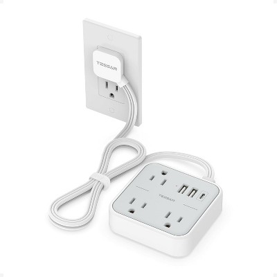 Short Extension Cord with Multiple Outlets 3 FT, Small Flat Plug Power Strip with 3 USB (1 USB C) and Multi Outlets, Surge Protector Charging Station