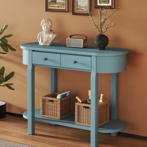 KTMBDW Console Table with 2 Drawers, Retro Entryway Table with Open Storage Shelf, Narrow Behind Couch Sofa Table for Living Room, Hallway - 1 of 4