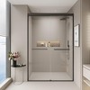 Gulches 44in to 48in W x 72in H Double Sliding Semi frameless Shower Door Matte Black Finish with Clear Glass Explosion proof Film 1 Pc - 3 of 4